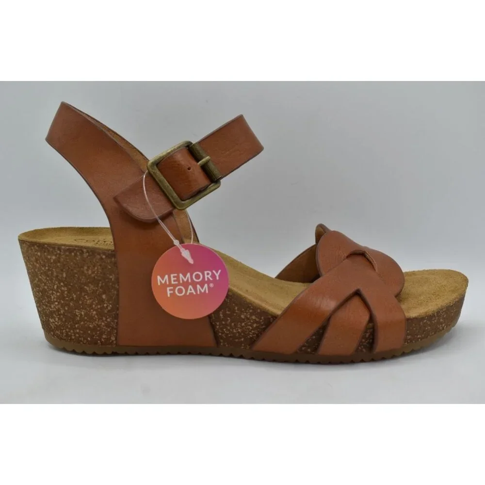 Comfortiva‎ Womens Size 9 Erena Luggage Leather Wedge Sandals Shoes